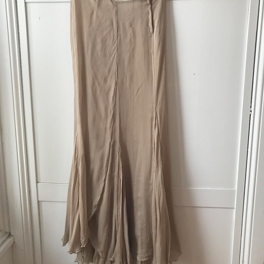 ALBERTA FERRETI NUDE SILK SKIRT WITH UNDERSLIP